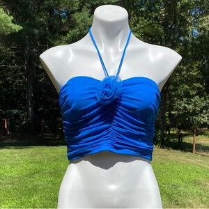 Stella Dallas Coraline crop top mesh over liner halter NWT size M